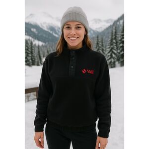 Vintage Sierra Sport PolarFleece Snap Pullover Vail Ski Resort Black Size M